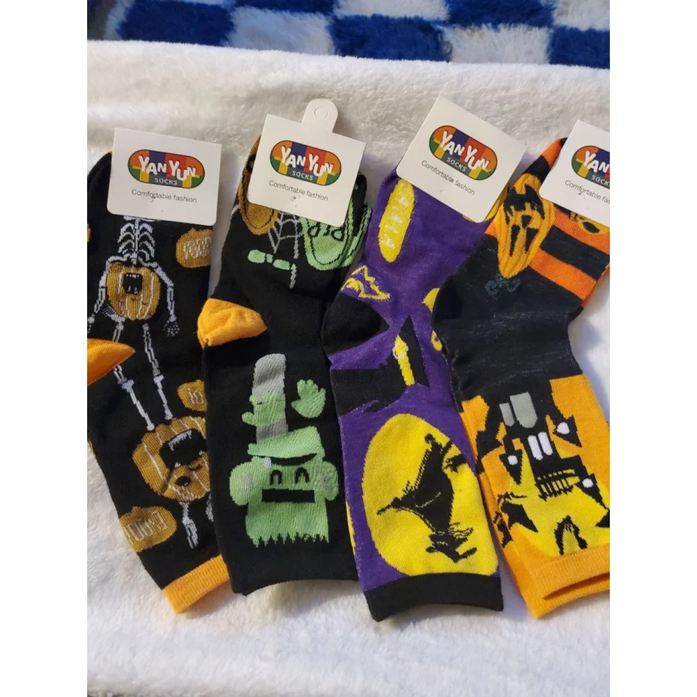 Boo! Be stylish this Halloween 4 pack Multi-Color spooky unisex socks